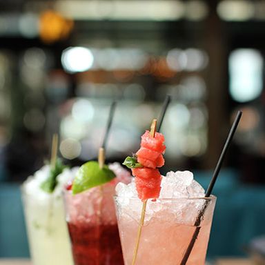 Zengo
The booze slushie comes in tamarind, strawberry, hibiscus, and shiso-yuzu flavors at Zengo and sister bar La Biblioteca, but nothing is more cooling than the Thai basil and watermelon option. This adults-only treat is made with shaved ice topped with Thai basil simple syrup and fresh watermelon puree, plus Agavales Blanco tequila.