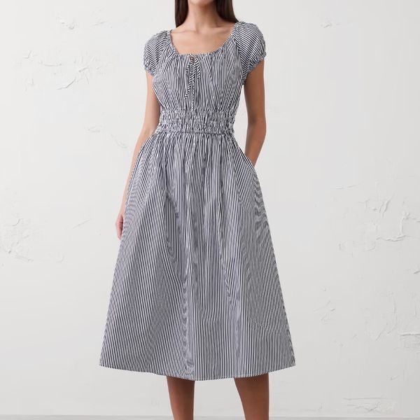 Banana Republic Factory Poplin Gathered-Neck Midi Dress