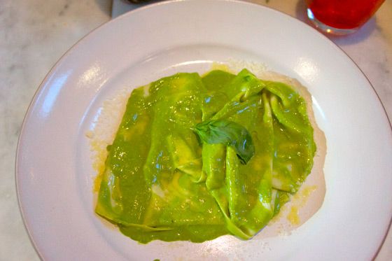Mandilli Di Seta Al Pesto Struffuggae
Farina, San Francisco
3560 18th Street
415.565.0360; $26
One of the finest plates of pasta in town is also, perhaps not coincidentally, one of the most expensive. Opening chef Paolo Laboa won a competition in Italy for his Genovese basil pesto, and here it dresses some delicate and tender handkerchief pasta, just the way (allegedly), Laboa's mother used to make it. It is wildly delicious, but you'll have to get over the sticker shock to enjoy it.