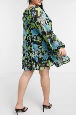 ASOS DESIGN Curve Tiered Floral Smock Mini Dress