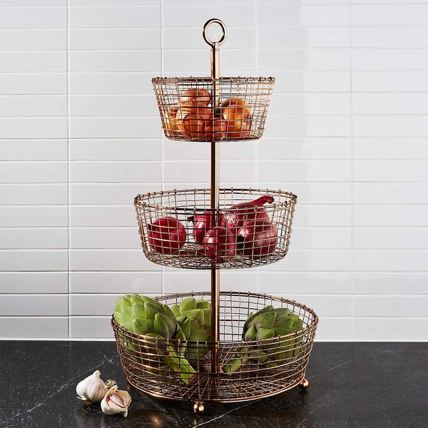 Crate & Barrel Bendt 3-Tier Copper Fruit Basket