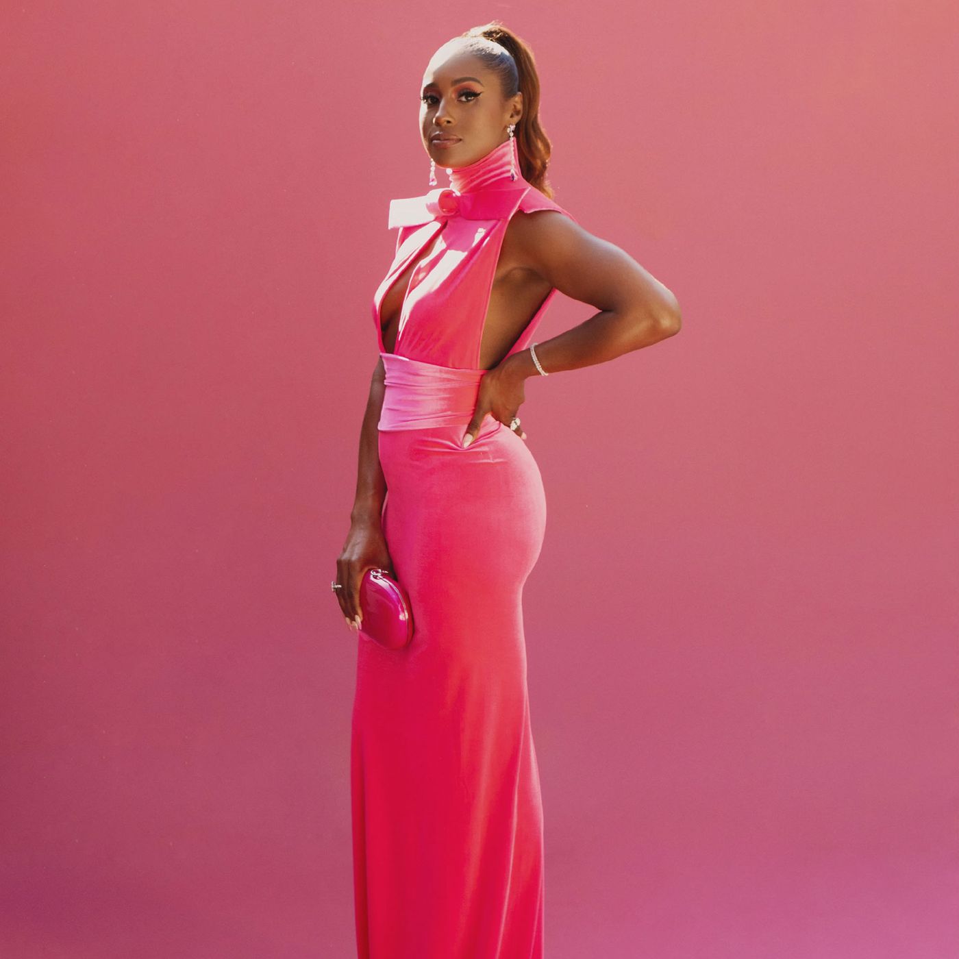 Issa Rae at the Barbie London Photocall, July 2023, Issa Rae's  Boob-Window Gown Takes Barbiecore to a New Level