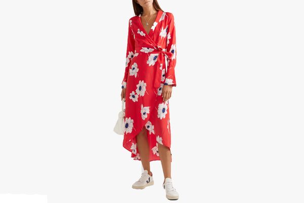 Equipment Gowin floral-print washed-silk wrap midi dress
