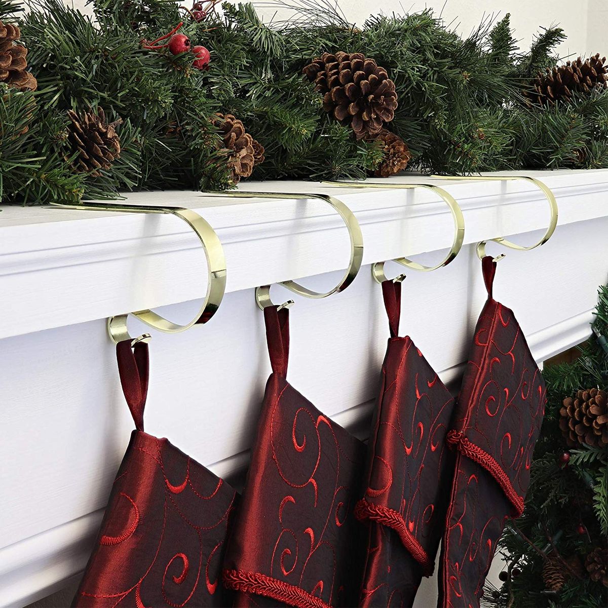 3 Christmas Hangers for Fireplace Xmas Stocking Mantel Holder Hooks with Non-Slip Design Blisstime Christmas Stocking Holders for Mantel
