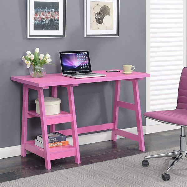 Convenience Concepts Designs2Go Trestle Desk, Pink