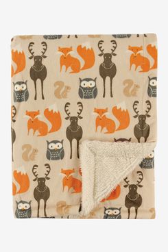Hudson Baby Printed Mink with Sherpa Backing Blanket, Woodland Creatures
