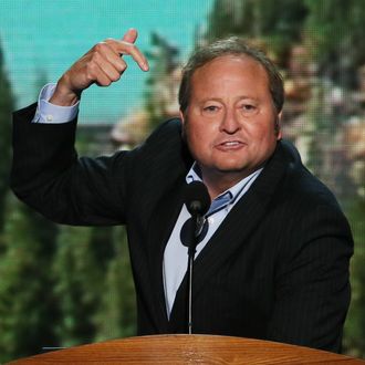 CHARLOTTE, NC - SEPTEMBER 06: Montana Gov. Brian Schweitzer speaks on stage during the final day of the Democratic National Convention at Time Warner Cable Arena on September 6, 2012 in Charlotte, North Carolina. The DNC, which concludes today, nominated U.S. President Barack Obama as the Democratic presidential candidate. (Photo by Alex Wong/Getty Images)