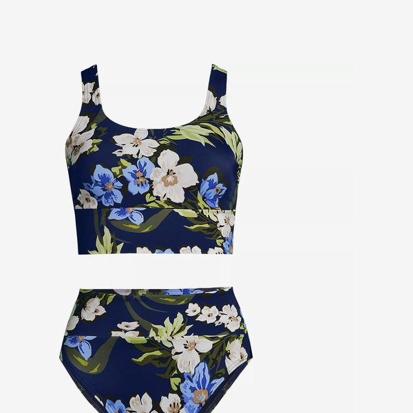Lands' End Women's Tugless Midkini Top and High Waisted Bottom Swimsuit Set