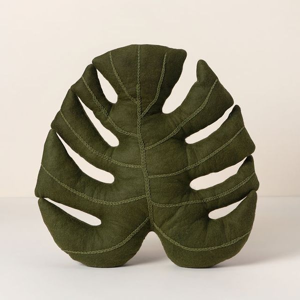 Wool Monstera Throw Pillow by Gulnara Kydyrmyshova