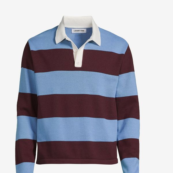 Lands' End Men's Long Sleeve Cotton Rugby Sweater Polo