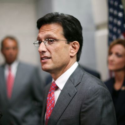 U.S. House Majority Leader Rep. Eric Cantor (R-VA) (C) speaks during a news conference July 10, 2012 on Capitol Hill in Washington, DC. House Republican leadership discussed U.S. President Barack Obama's push to extend tax cut for middle class families and the repeal of Obamacare law.