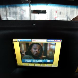 An interactive television system is shown in the back seat of a taxi January 31, 2003 in New York City.