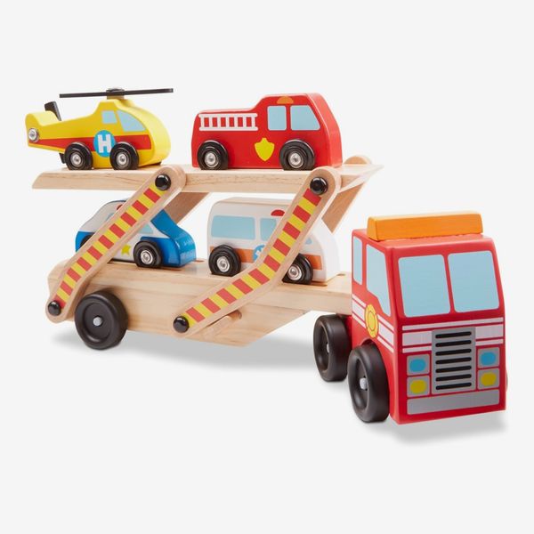 Melissa & Doug Wooden Emergency Vehicle Carrier Truck