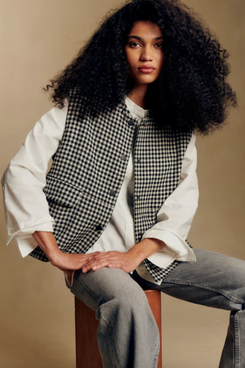 Sézane Suzon Jacket (Black and White Houndstooth)