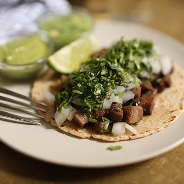 Braised Beef Tongue, onion, cilantro, avocado, salsa
