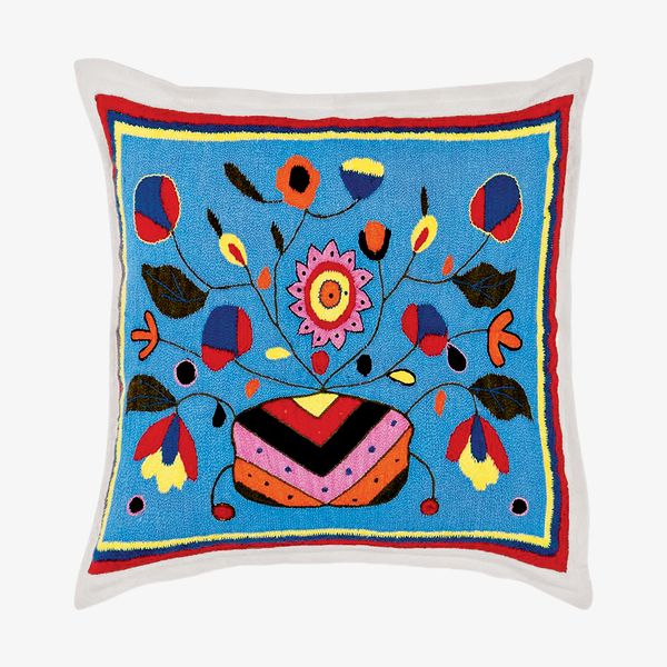 Saved New York Blue Flora Hand Embroidered Cashmere Pillow