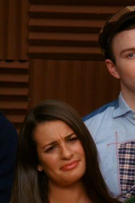 We are making the exact same face as Rachel Berry, trying to figure out what's happening with this shirt. It's allegedly by Marc Jacobs — but it looks more like it's by Hot Glue Gun.