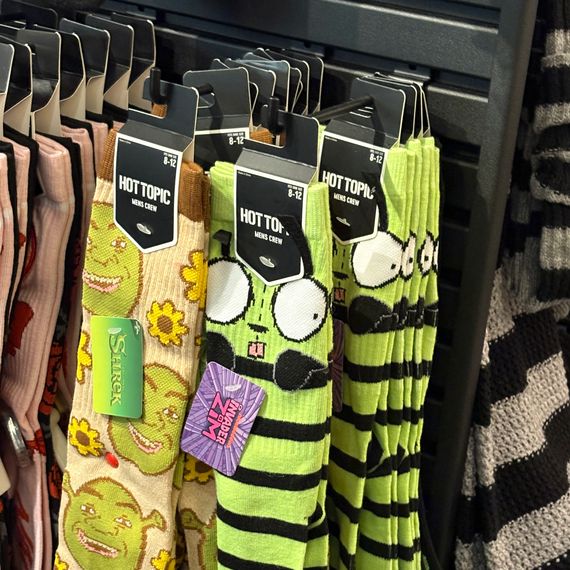 A pair of GIR-themed striped socks. 