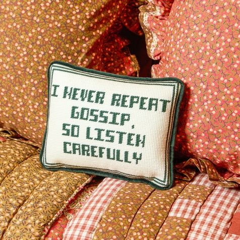 The Six Bells Gossip Needlepoint Pillow