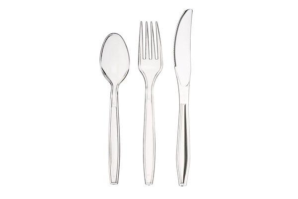 Heavy Duty Disposable Clear Plastic Spoons Knives Fork Cutlery Set 50 100 Party 