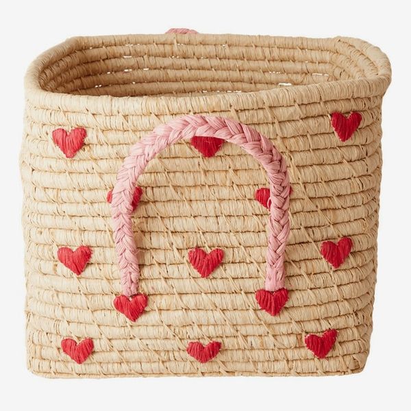 Rice By Rice Raffia Square Basket, Hearts