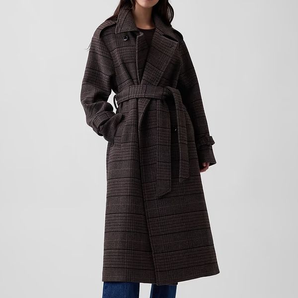 Gap Wool-Blend Plaid Trench Coat