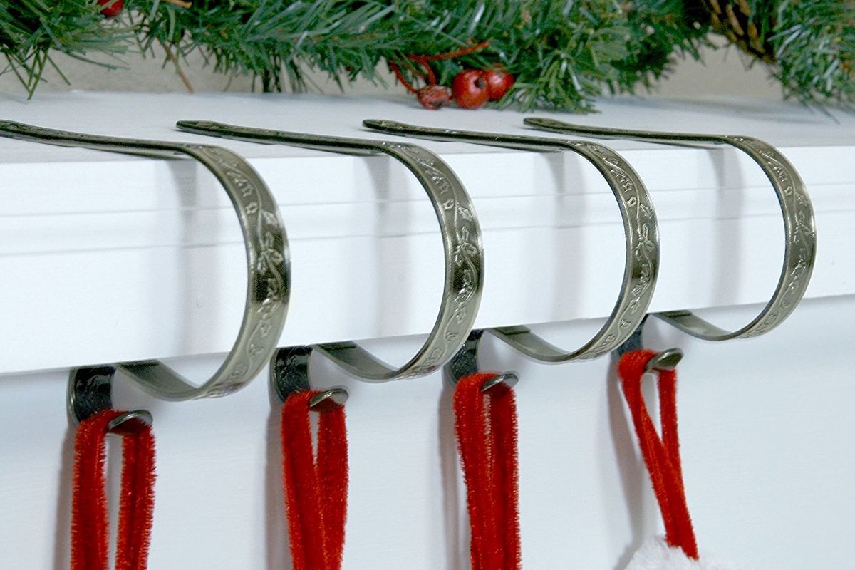 4 Pack Silver Mantle Clip Holder Hanger for Stocking and Garland GETIT Mantle Clip Fireplace Stocking Clip Hook Original Christmas Stocking Hanger Holder for Mantle