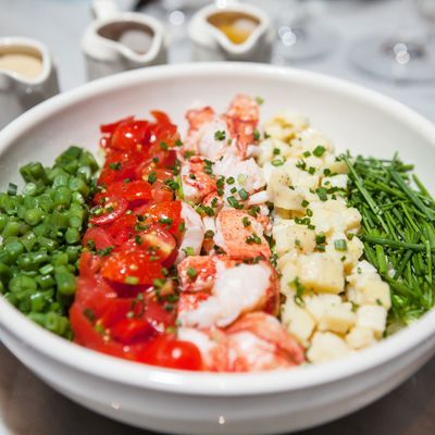 The lobster salad with string beans, potatoes, tomatos, chives.