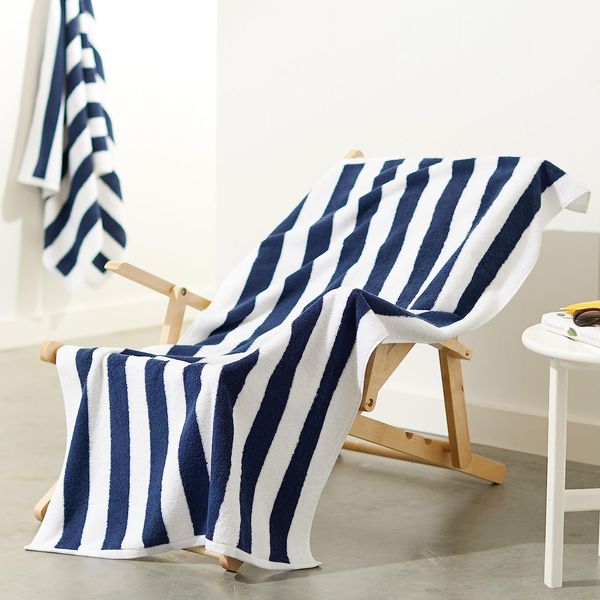 Amazon Basics Cabana Stripe Beach Towel, 2-Pack, Navy Blue