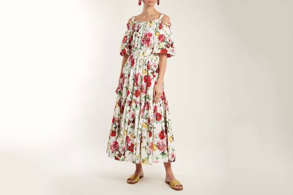 Dolce & Gabbana Butterfly and Padlock-Print Off-the-Shoulder Dress