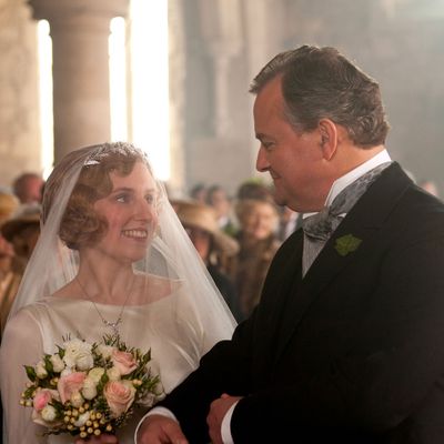 Downton Abbey Season 3Sundays, January 6 - February 17, 2013 on MASTERPIECE on PBS Shown from left to right: Laura Carmichael as Lady Edith, Hugh Bonneville as Earl of Grantham, Robert? Carnival Film & Television Limited 2012 for MASTERPIECEThis image may be used only in the direct promotion of MASTERPIECE CLASSIC. No other rights are granted. All rights are reserved. Editorial use only. USE ON THIRD PARTY SITES SUCH AS FACEBOOK AND TWITTER IS NOT ALLOWED.