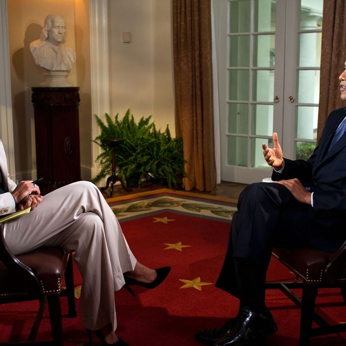 U.S. President Barack Obama participates in an interview with Robin Roberts of ABC's Good Morning America