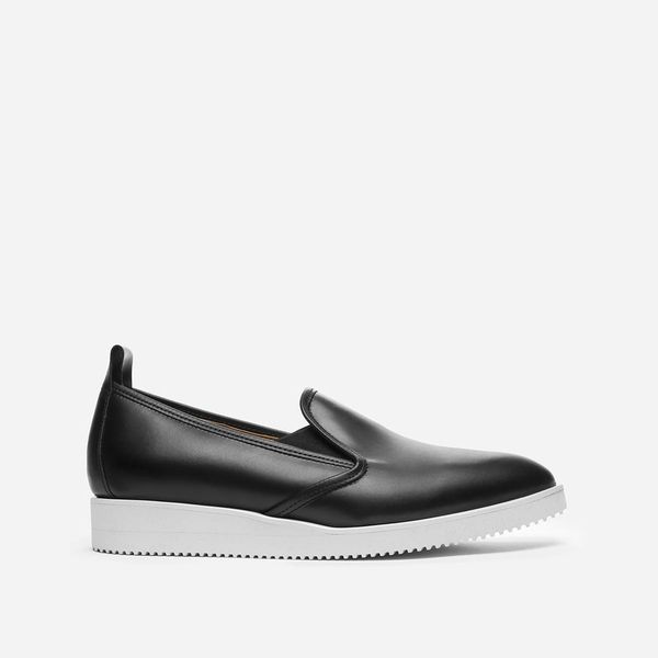 Everlane Leather Street Shoe, Black A comfortable sneaker and loafer hybrid with elastic for comfort and a contrasting white platform for slight elevation. The Strategist - 48 Things on Sale You’ll Actually Want to Buy: From Sunday Riley to Patagonia