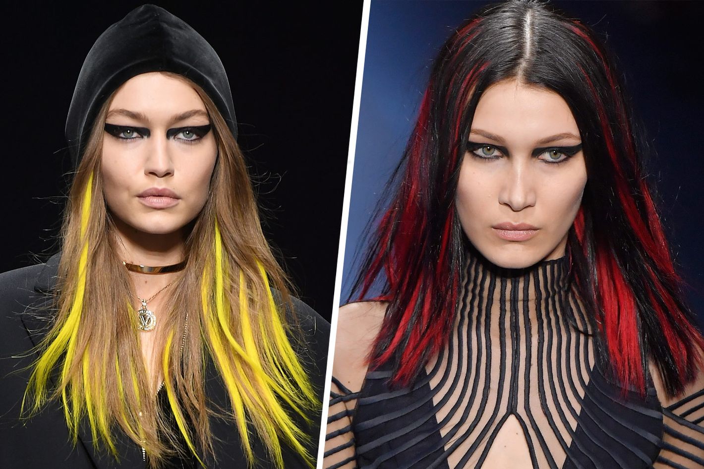 Gigi and Bella Hadid Get Rainbow Hair Beauty at Versace