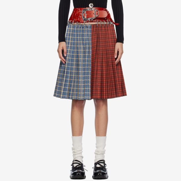 Chopova Lowena Blue &amp; Red Ethel Knee Carabiner Midi Skirt
