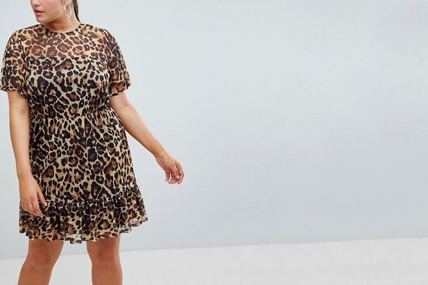 ASOS DESIGN Curve mini mesh tea dress in leopard print