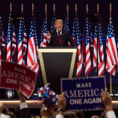 Republican Presidential nominee Donald Trump speaks during the fourth day of the Republican National Convention on July 21, 2016 at the Quicken Loans Arena in Cleveland, Ohio. (Photo/Andres Kudacki)