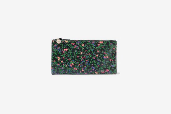 Clare V. Suede-Trimmed Floral-Print Leather Pouch