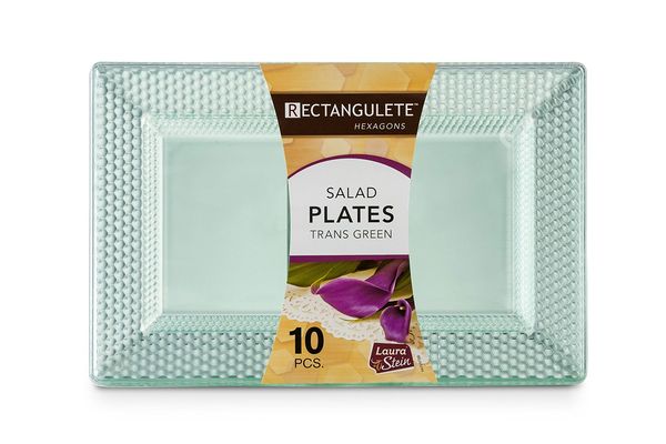 Rectangulete Hexagons Translucent Green Hard Plastic Elegant Disposable 10-Inch Rectangle Dinner Plates