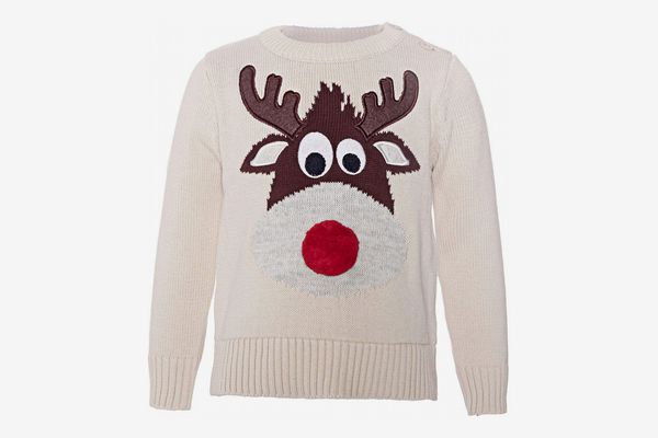 ReliBeauty Little Girls Reindeer 3D Nose Christmas Sweater