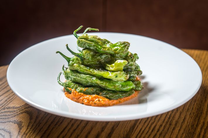 Padron peppers with salvitxada and sea salt.