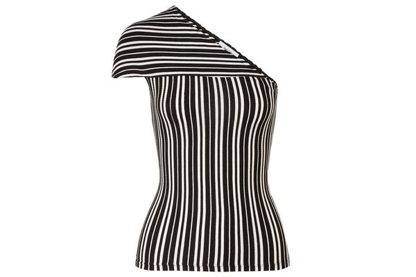 BEAUFILLE Mensa one-shoulder striped ribbed stretch-knit top