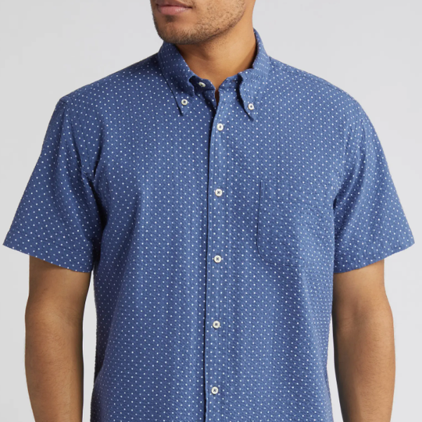 Brooks Brothers Dot Seersucker Short Sleeve Button-Down Shirt