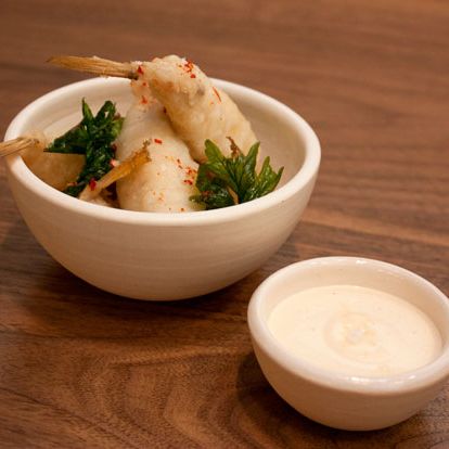 Fried Blowfish Tails, Pickled Onion Mayonnaise, Crispy Parsley