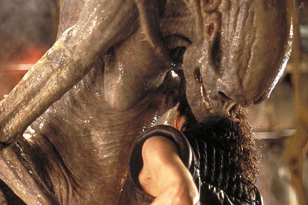 43. The much-maligned Newborn Alien would have been more roundly mocked had an original design element been left in. Director Jean-Pierre Jeunet had a mixture of male and female genitalia located on the bottom front half of the creature. (You can see it here.) Naturally, the studio asked for it to be removed, and so the naughty bits were digtially scrubbed out.