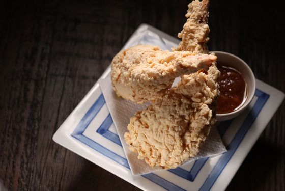 Tebaski Gyoza: deep-fried chicken wings stuffed with foie gras and brioche.
