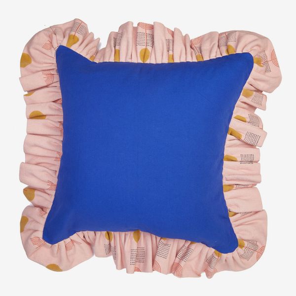 Block Shop Blue Pillow | Peach Ruffle