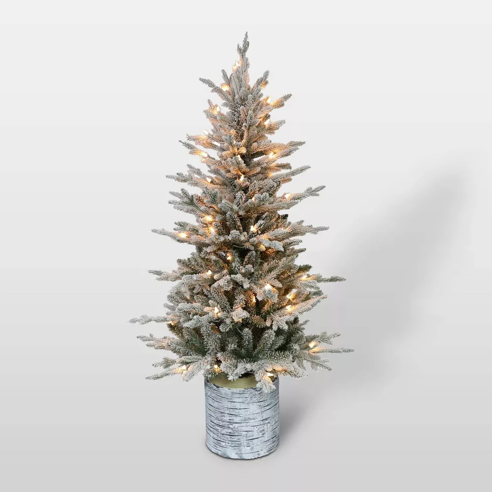 Puleo 4.5-Foot Pre-Lit Potted Flocked Arctic Fir Artificial Christmas Tree