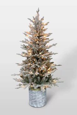 Puleo 4.5-Foot Pre-Lit Potted Flocked Scandinavian Fir Artificial Christmas Tree