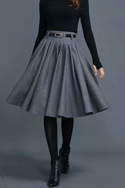 Ylistyle Knee Length Circle Wool Skirt